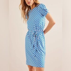 Boden Jersey Knot Moroccan Blue Geo Azure Dress